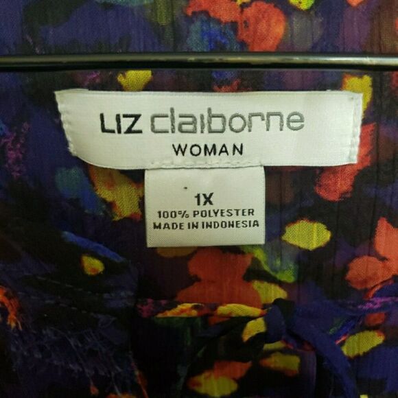 Liz Claiborne Floral Short Sleeve Tie V-Neck Sheer Blouse Top Women's Size 1X - Picture 2 of 10